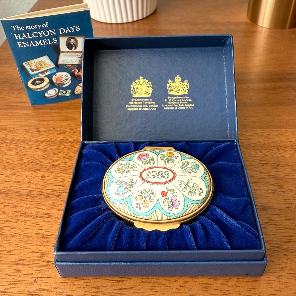 Vintage Halcyon Days English Enamels Trinket Box 1988 “A Year to Remember” & Box